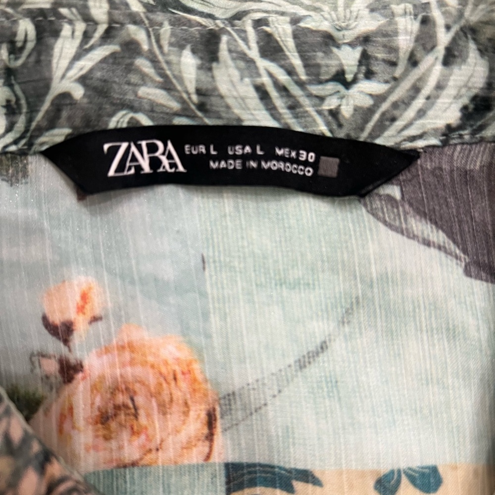 Zara Sheer Floral Patchwork Button Down Blouse Li… - image 5